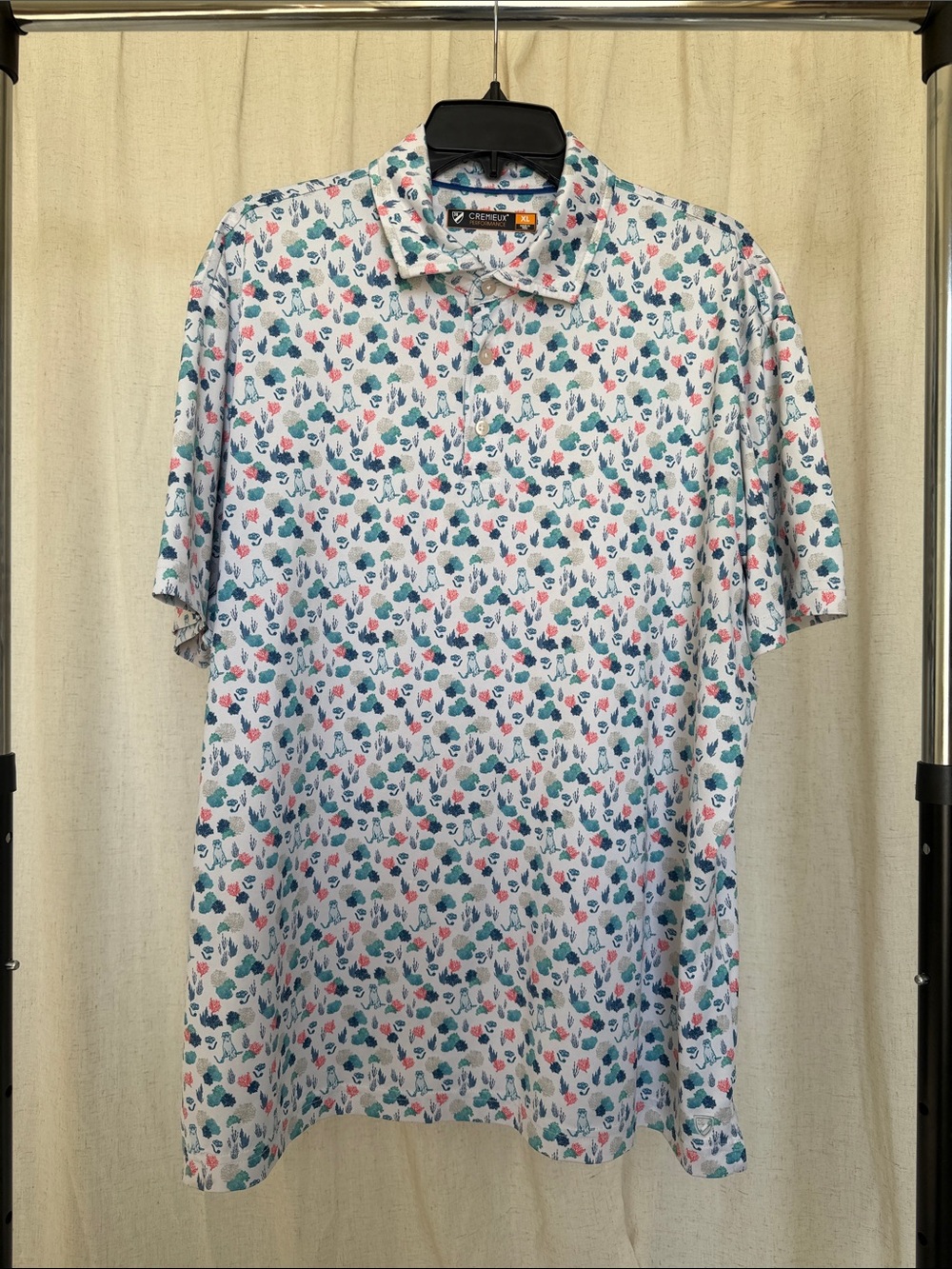 Daniel Cremieux Short Sleeve Polo in White with Teal & Coral Print